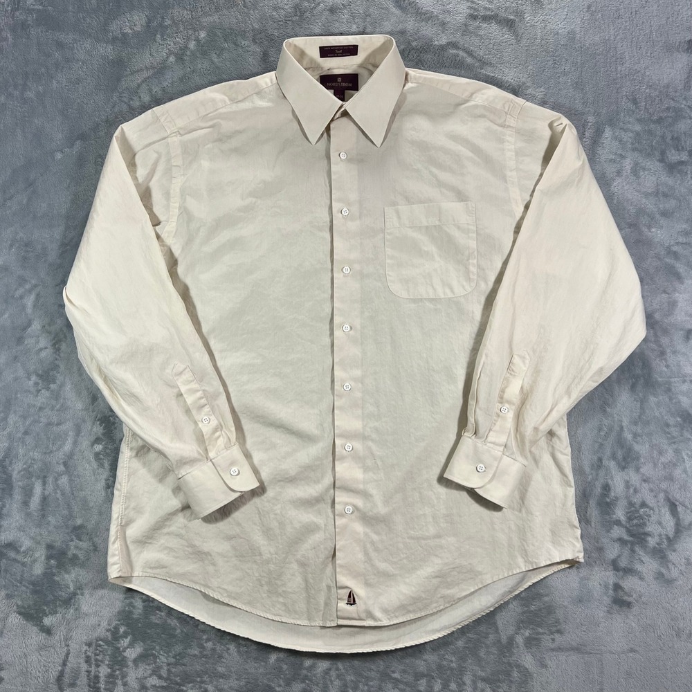 NORDSTROM Dress Shirt Mens 17-36 Cream Cotton Twill Long Sleeve Button